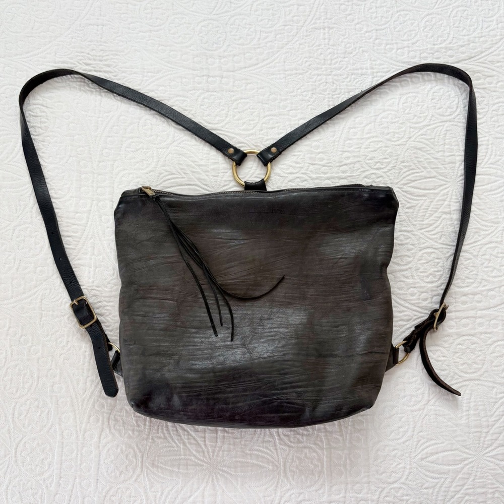 RARE J Paige Black Kara Textured Leather Backpack